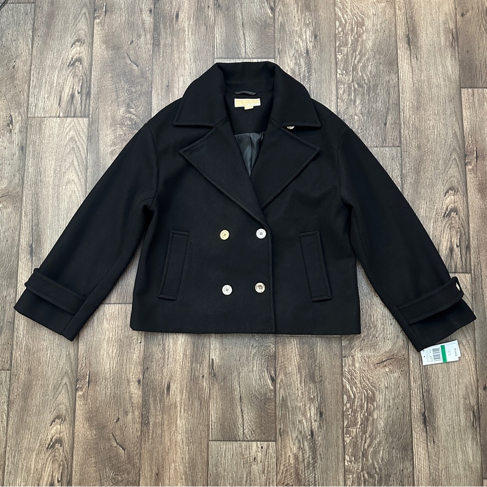 Michael Kors Double Breasted Short Coat Jacket Women’s Size L Black